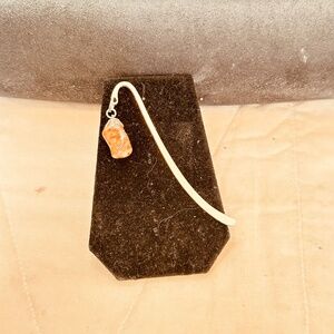 Silver Tone Shepherds Hook Bookmark w/Agate Stone Hanging From Top